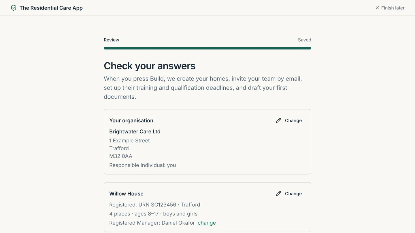 Checking every answer in the guided setup before the system is built