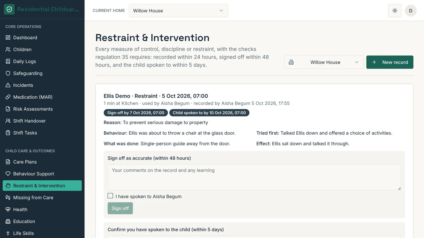 Restraint records with the regulation 35 deadlines shown